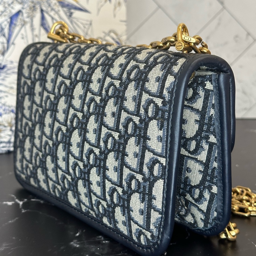 CHRISTIAN DIOR Oblique Small DiorAddict Flap Bag Navy Blue