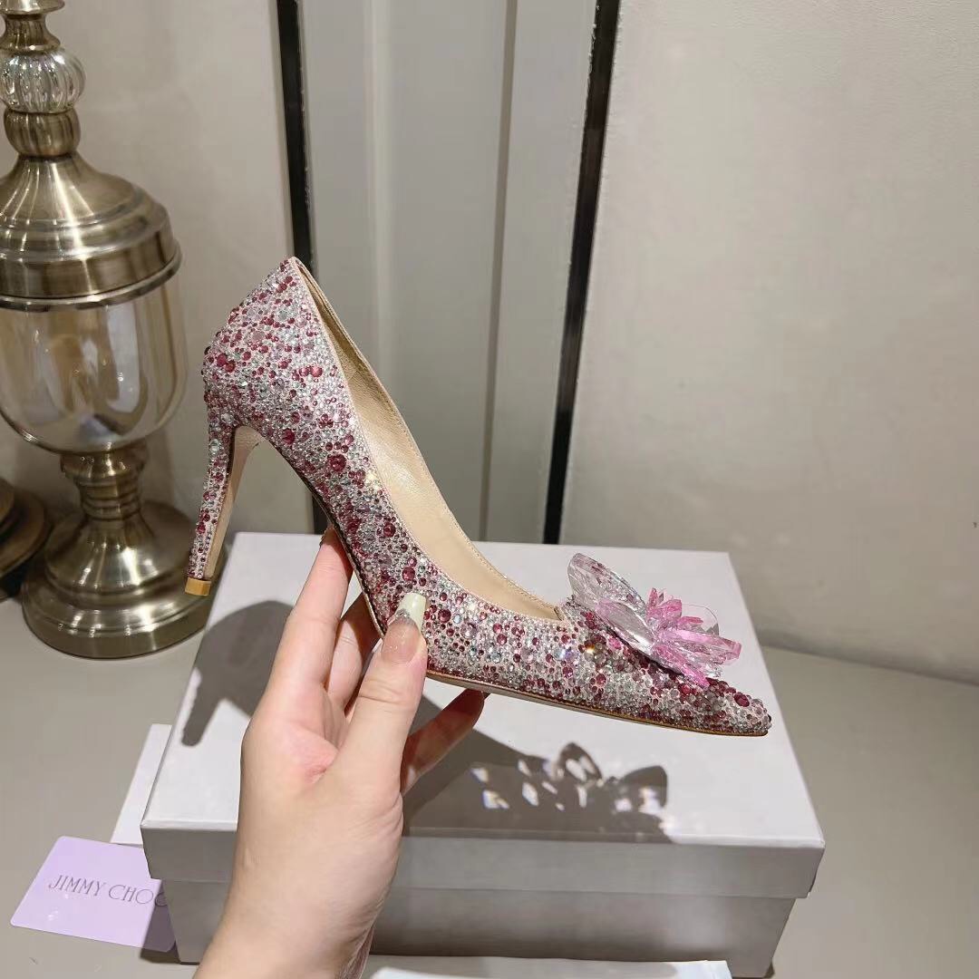 Jimmy Choo Alia Suede crystal high heels rose pink