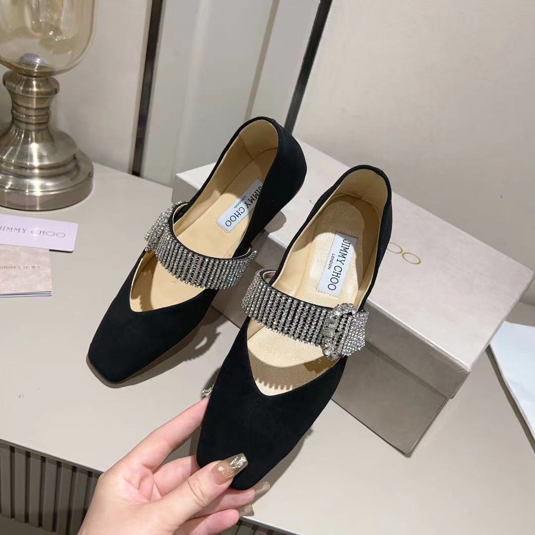 jimmy Choo Krista Leather Crystal decoration Ballet shoes