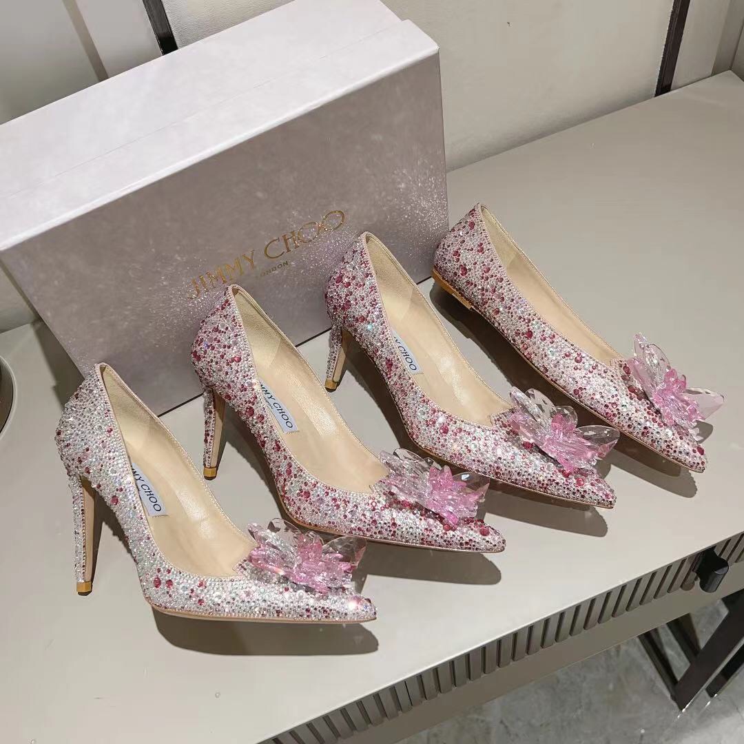 Jimmy Choo Alia Suede crystal high heels rose pink