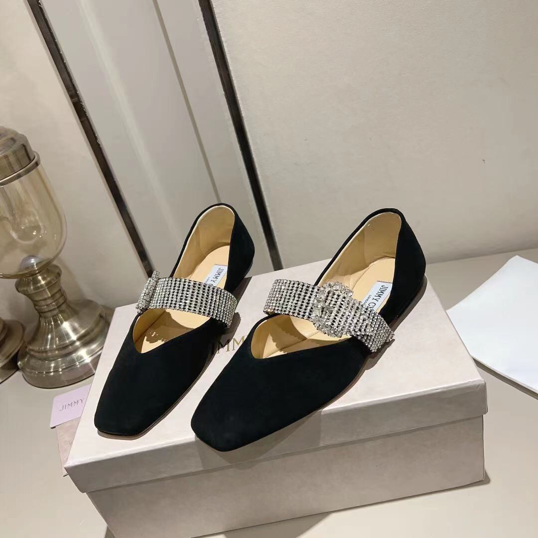 jimmy Choo Krista Leather Crystal decoration Ballet shoes