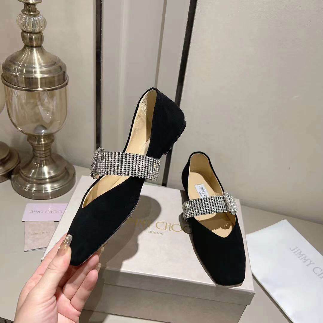 jimmy Choo Krista Leather Crystal decoration Ballet shoes