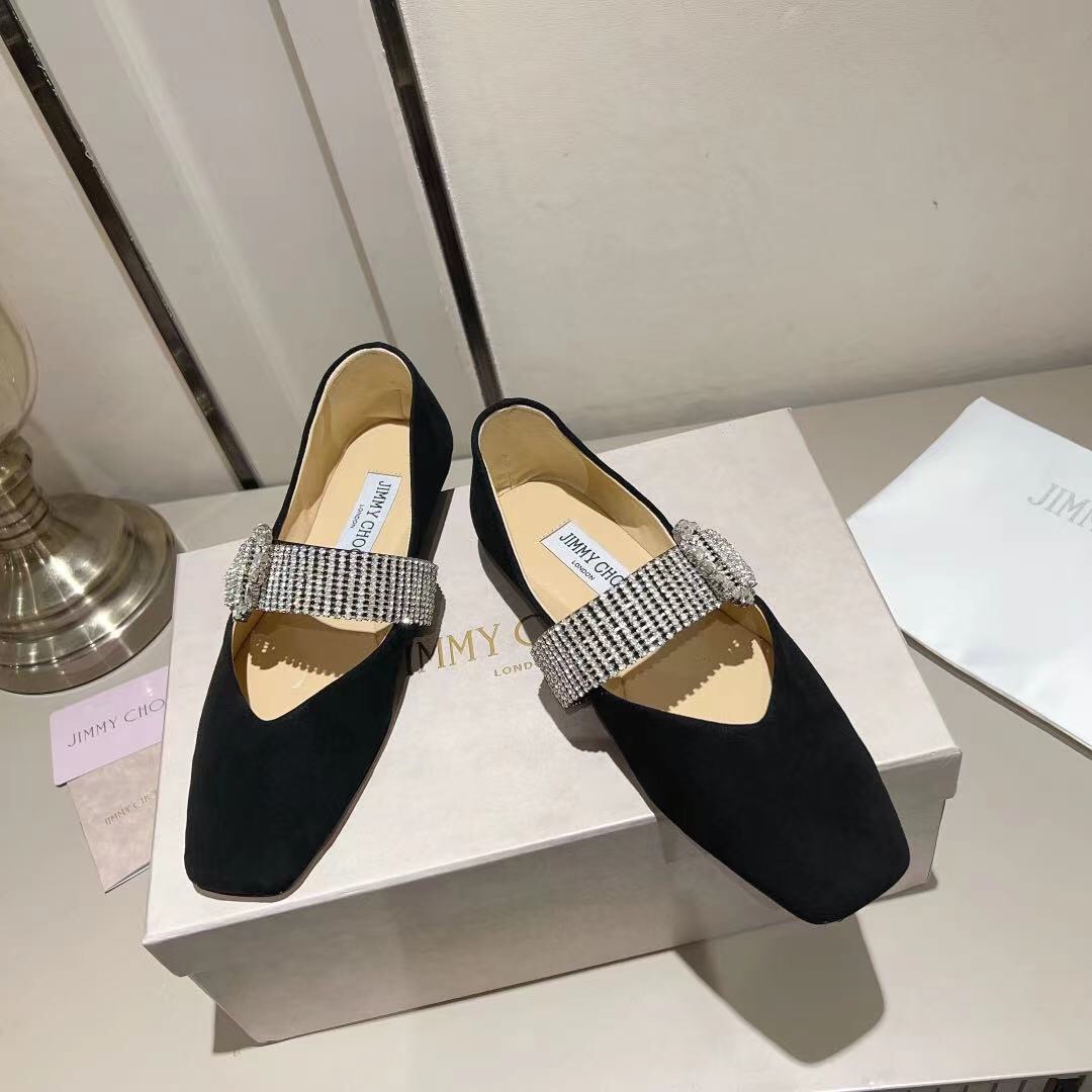 jimmy Choo Krista Leather Crystal decoration Ballet shoes