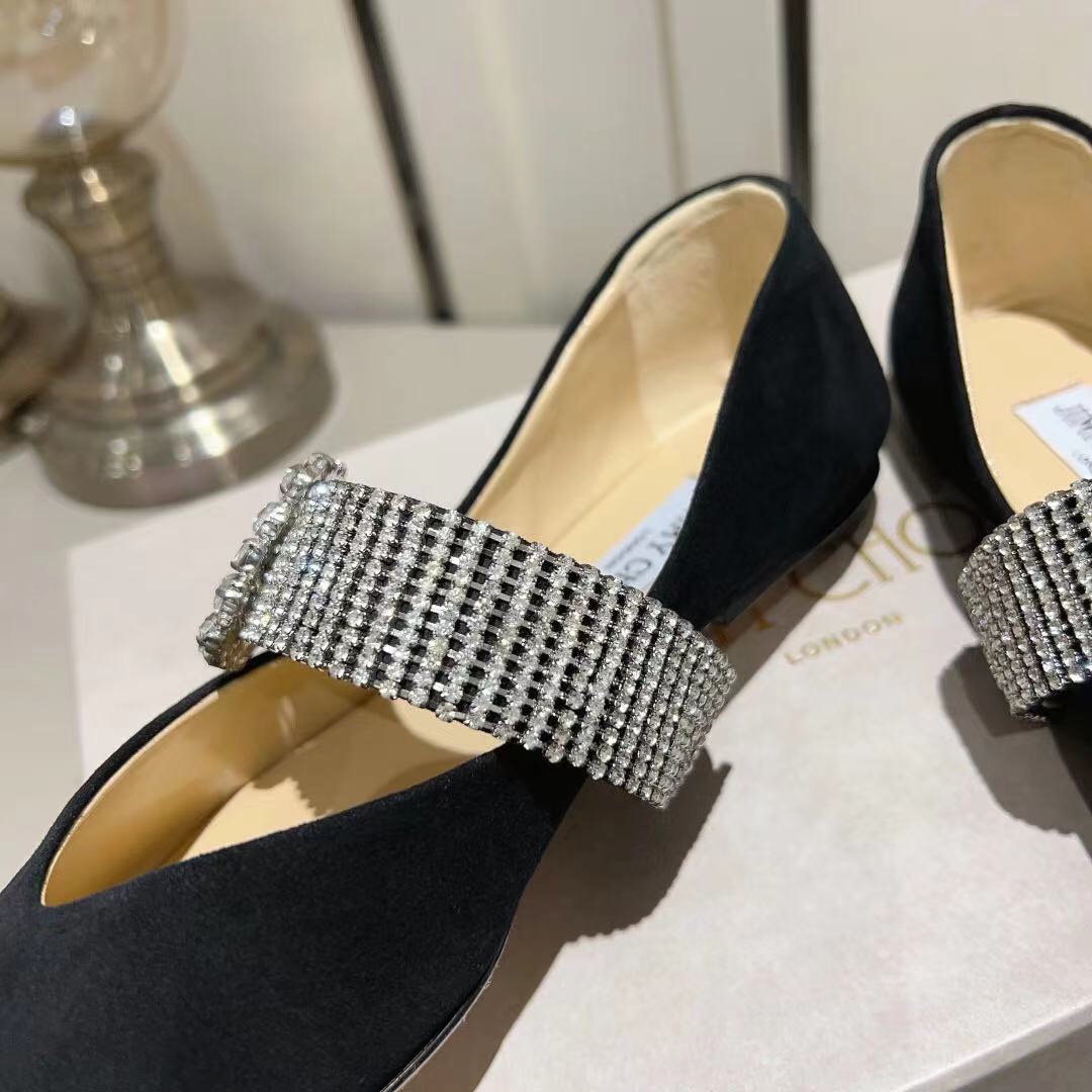 jimmy Choo Krista Leather Crystal decoration Ballet shoes