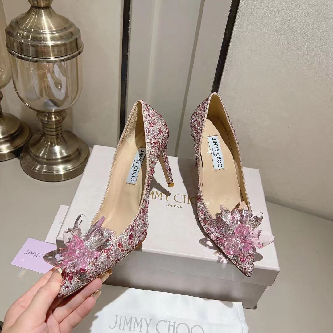 Jimmy Choo Alia Suede crystal high heels rose pink