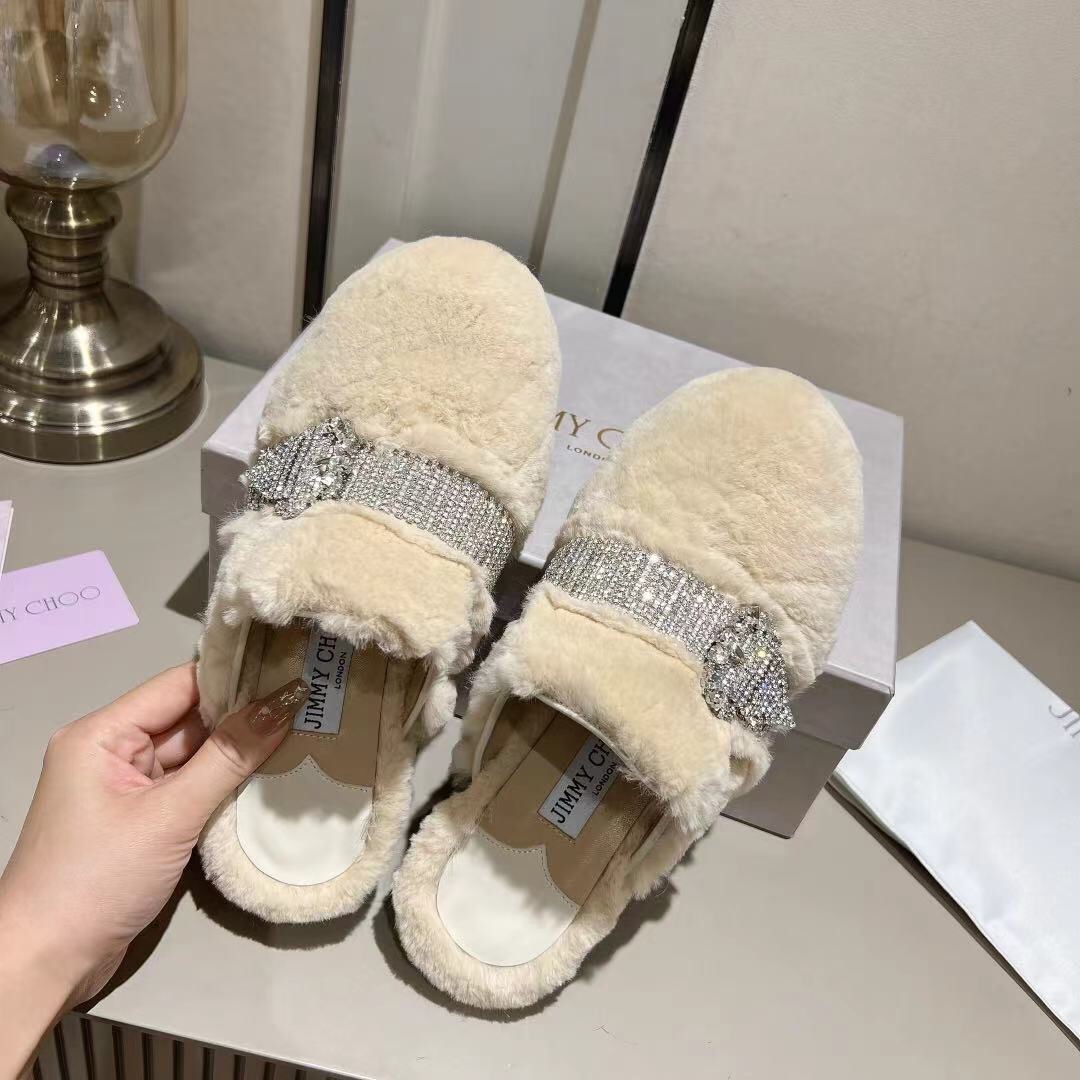 Jimmy Choo Rabbit hair slippers