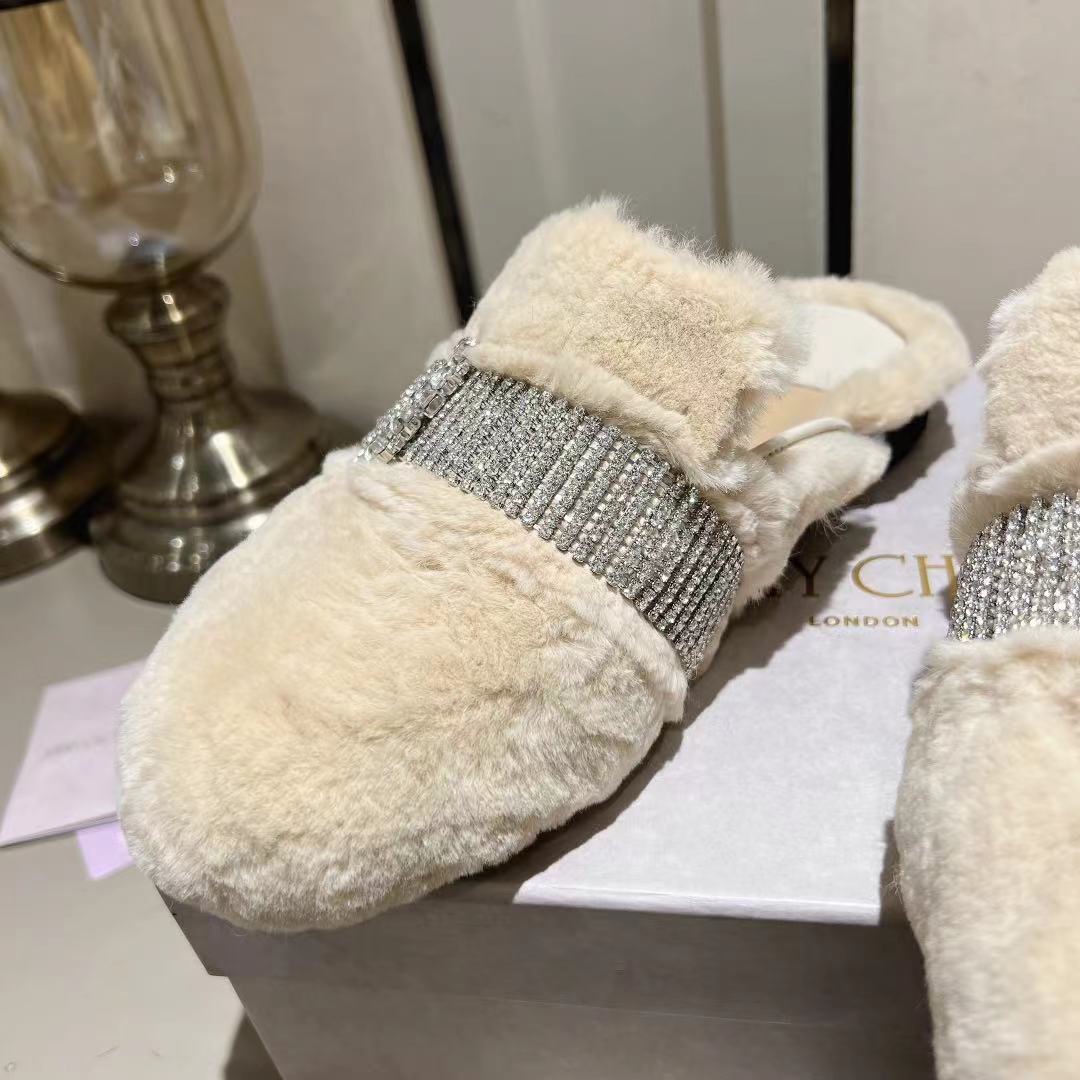 Jimmy Choo Rabbit hair slippers
