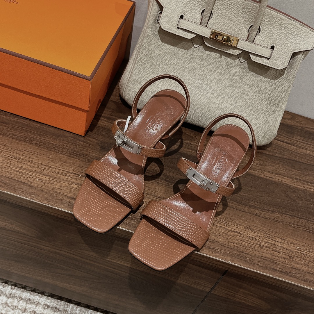 Hermes High heeled sandals（Embossed lizard pattern)