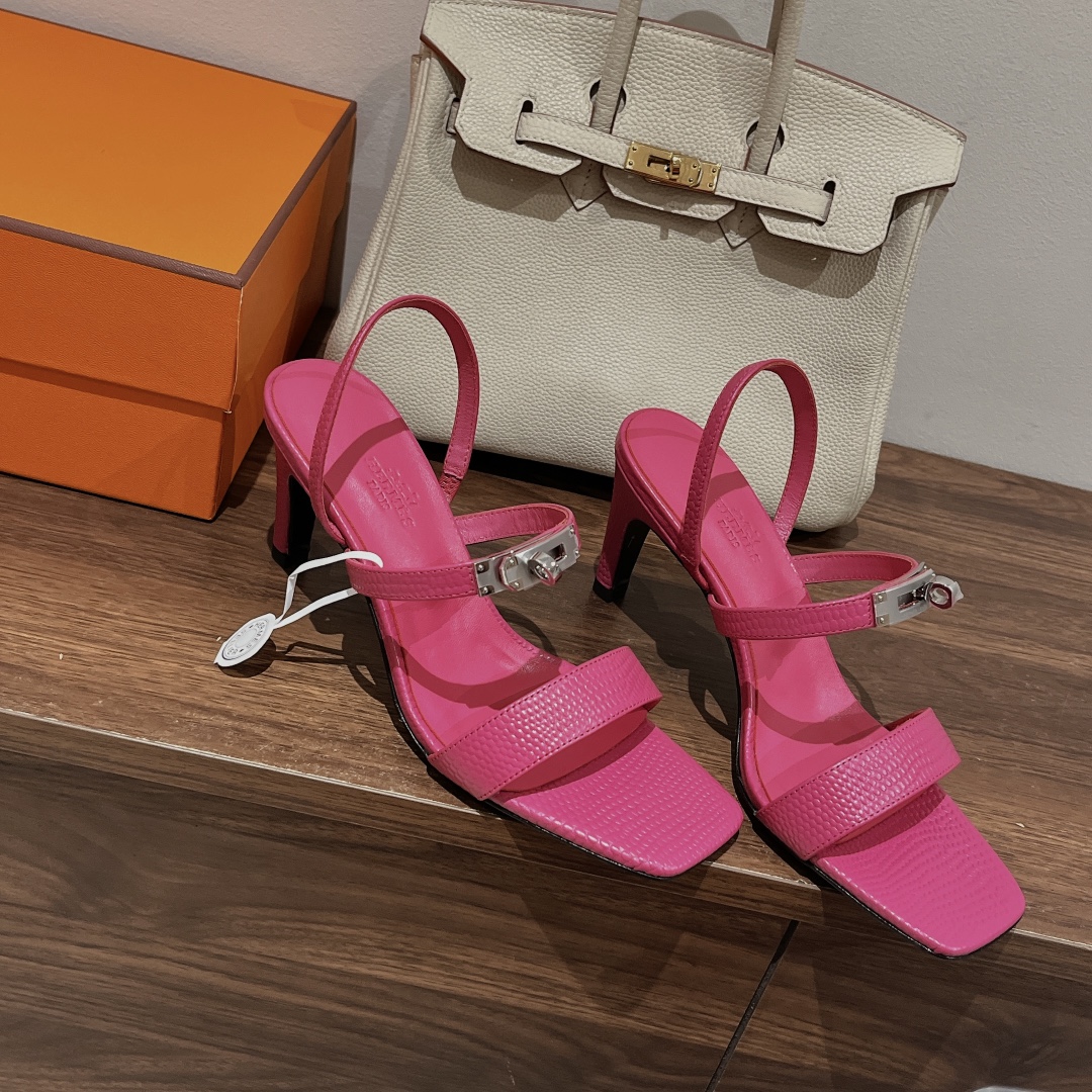 Hermes High heeled sandals（Embossed lizard pattern)