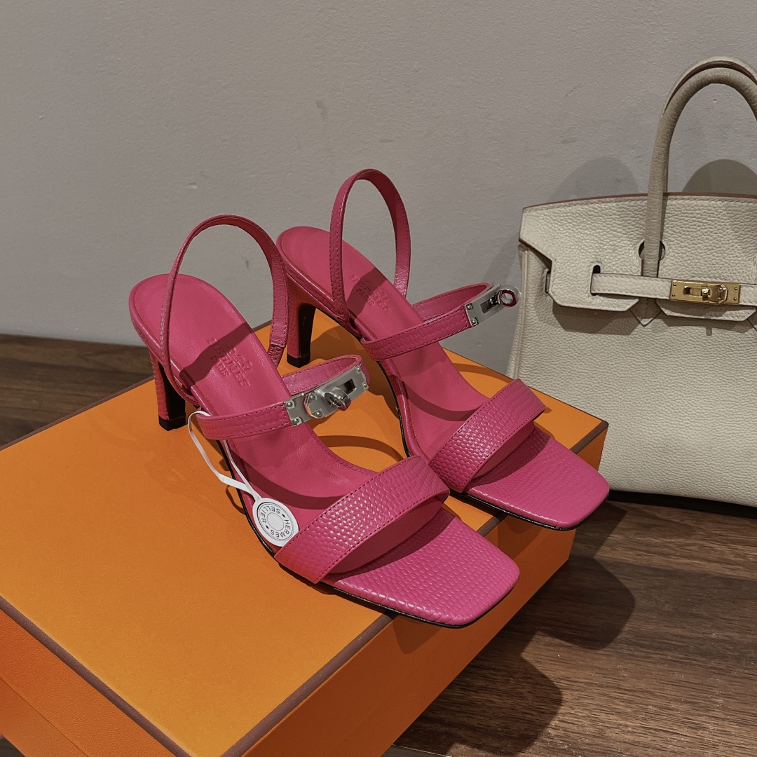 Hermes High heeled sandals（Embossed lizard pattern)