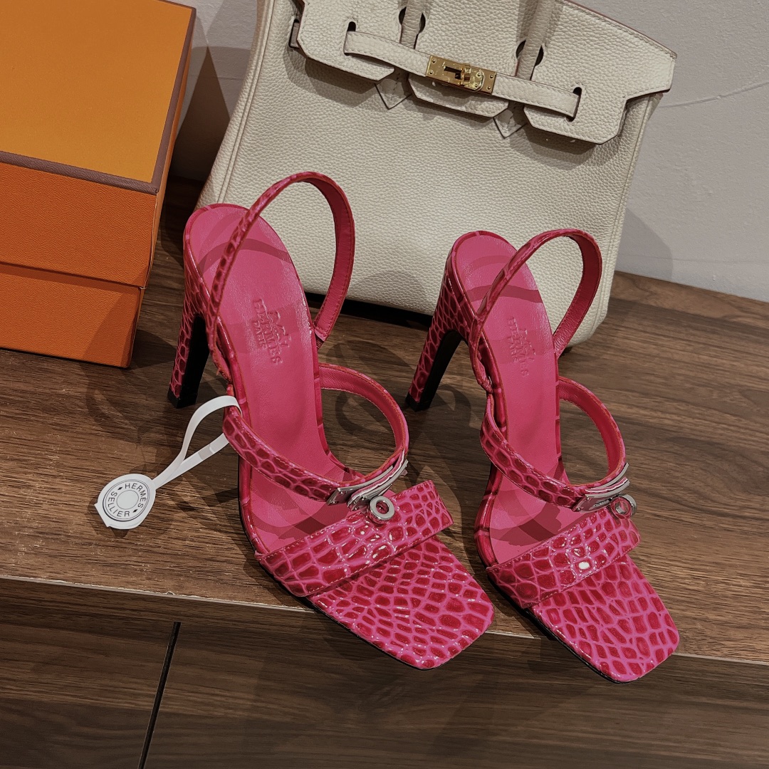 Hermes High heeled sandals（Imprint crocodile pattern）