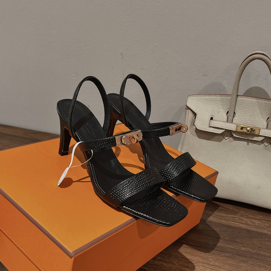 Hermes High heeled sandals（Embossed lizard pattern)