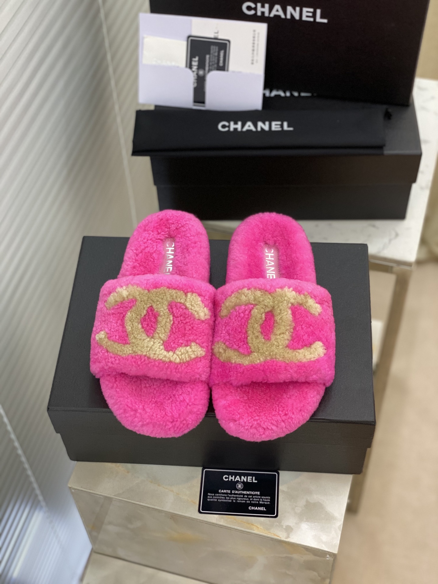 Chanel Rabbit fur slippers