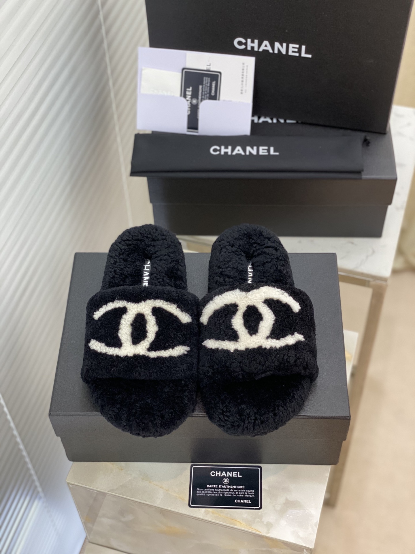 Chanel Rabbit fur slippers