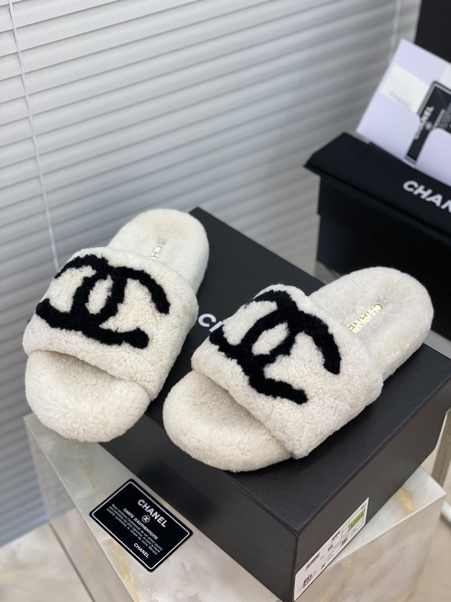 Chanel Rabbit fur slippers