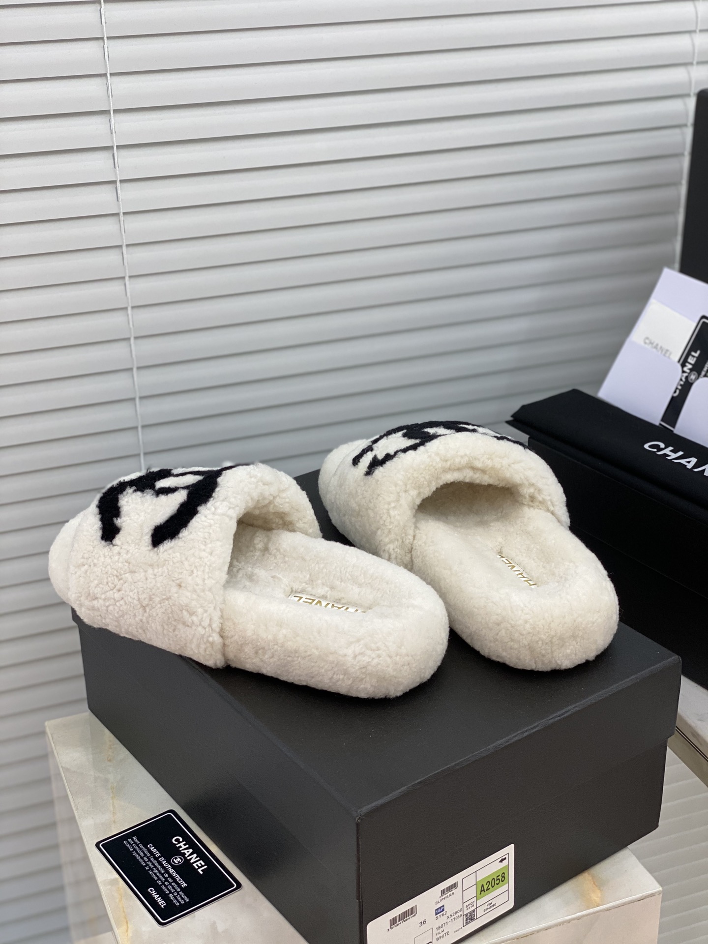 Chanel Rabbit fur slippers