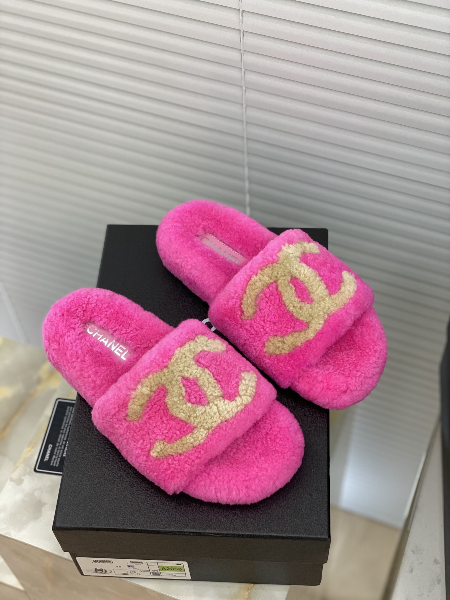 Chanel Rabbit fur slippers
