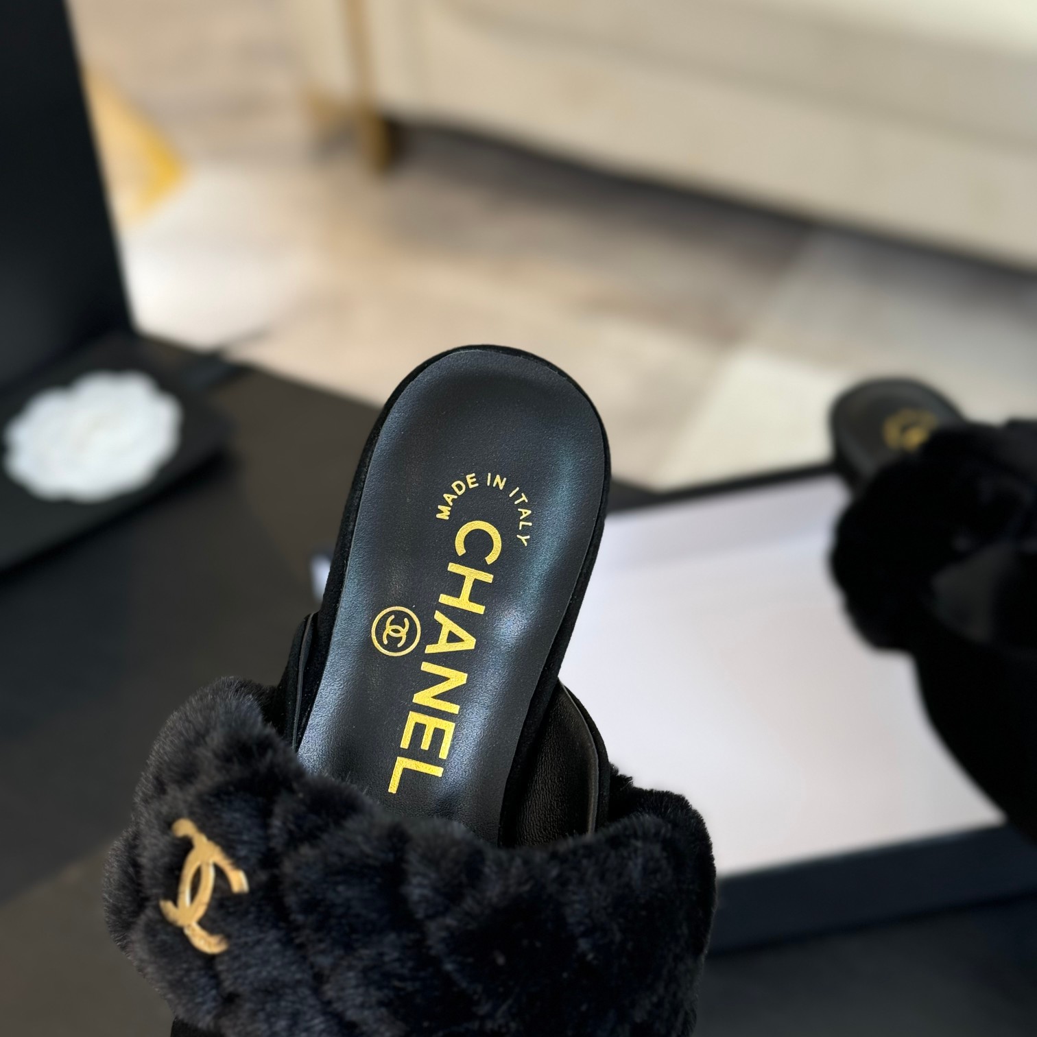 Chanel Rabbit fur slippers