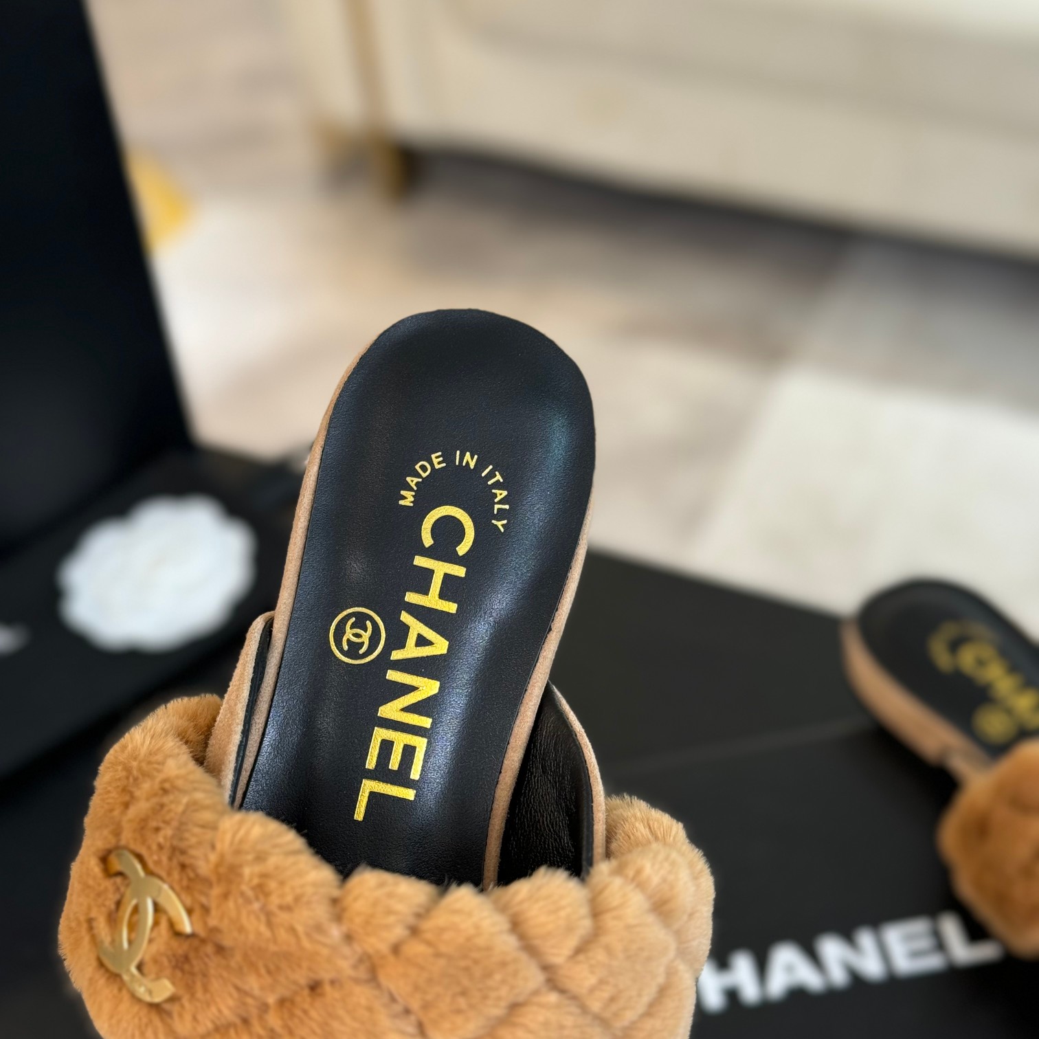 Chanel Rabbit fur slippers