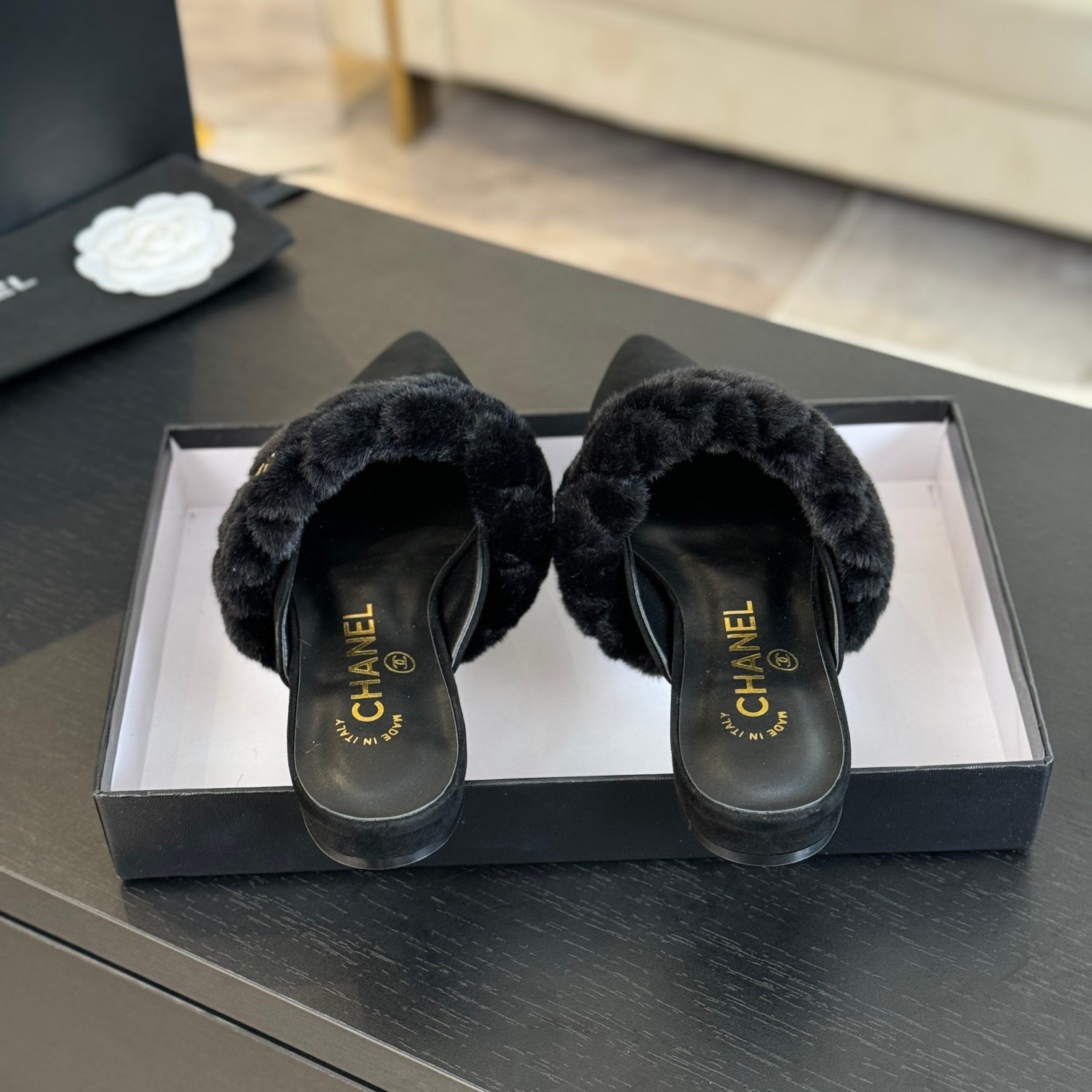 Chanel Rabbit fur slippers