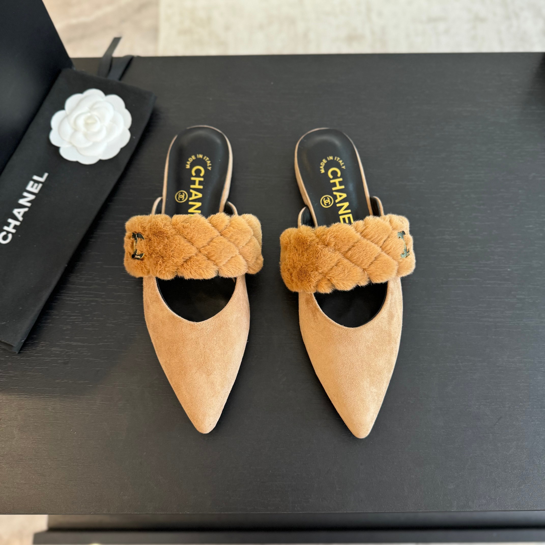 Chanel Rabbit fur slippers
