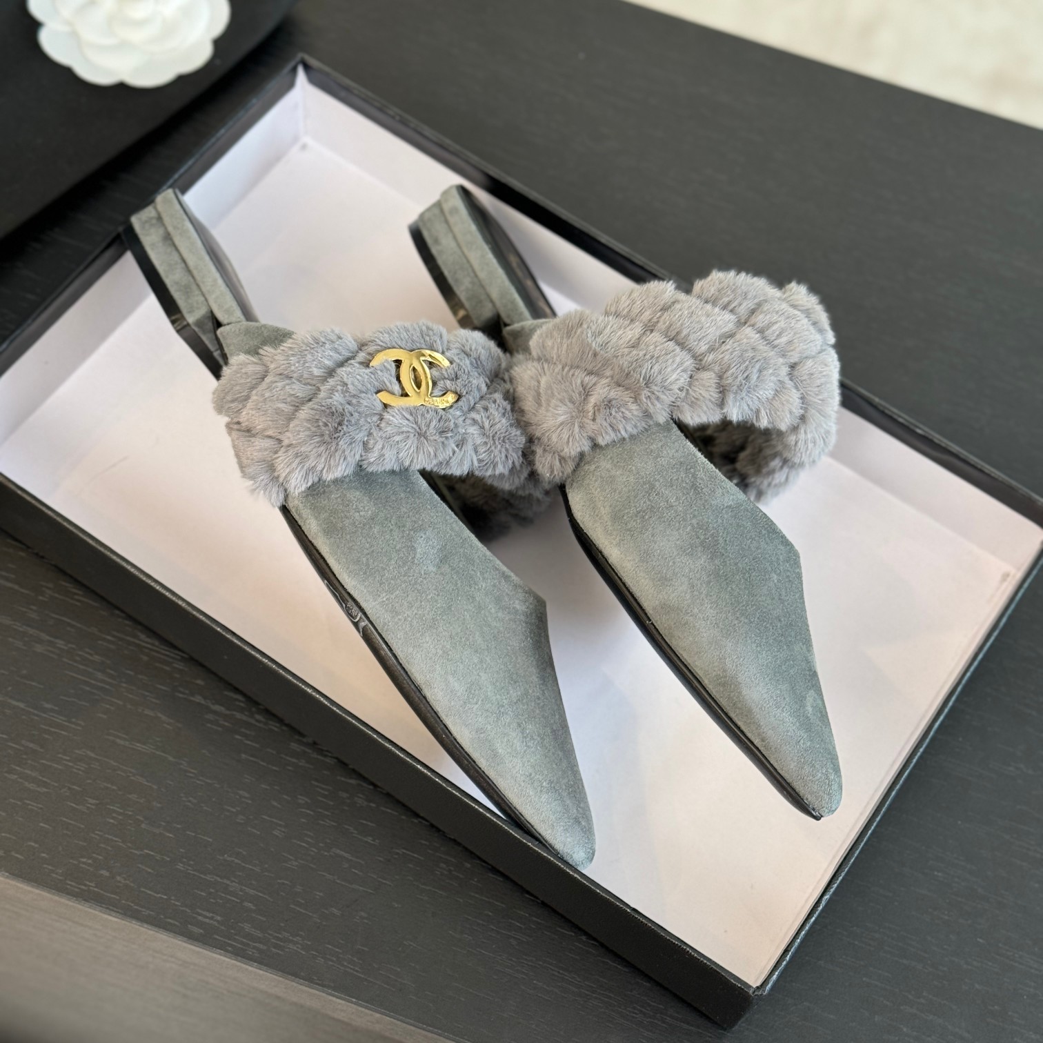 Chanel Rabbit fur slippers