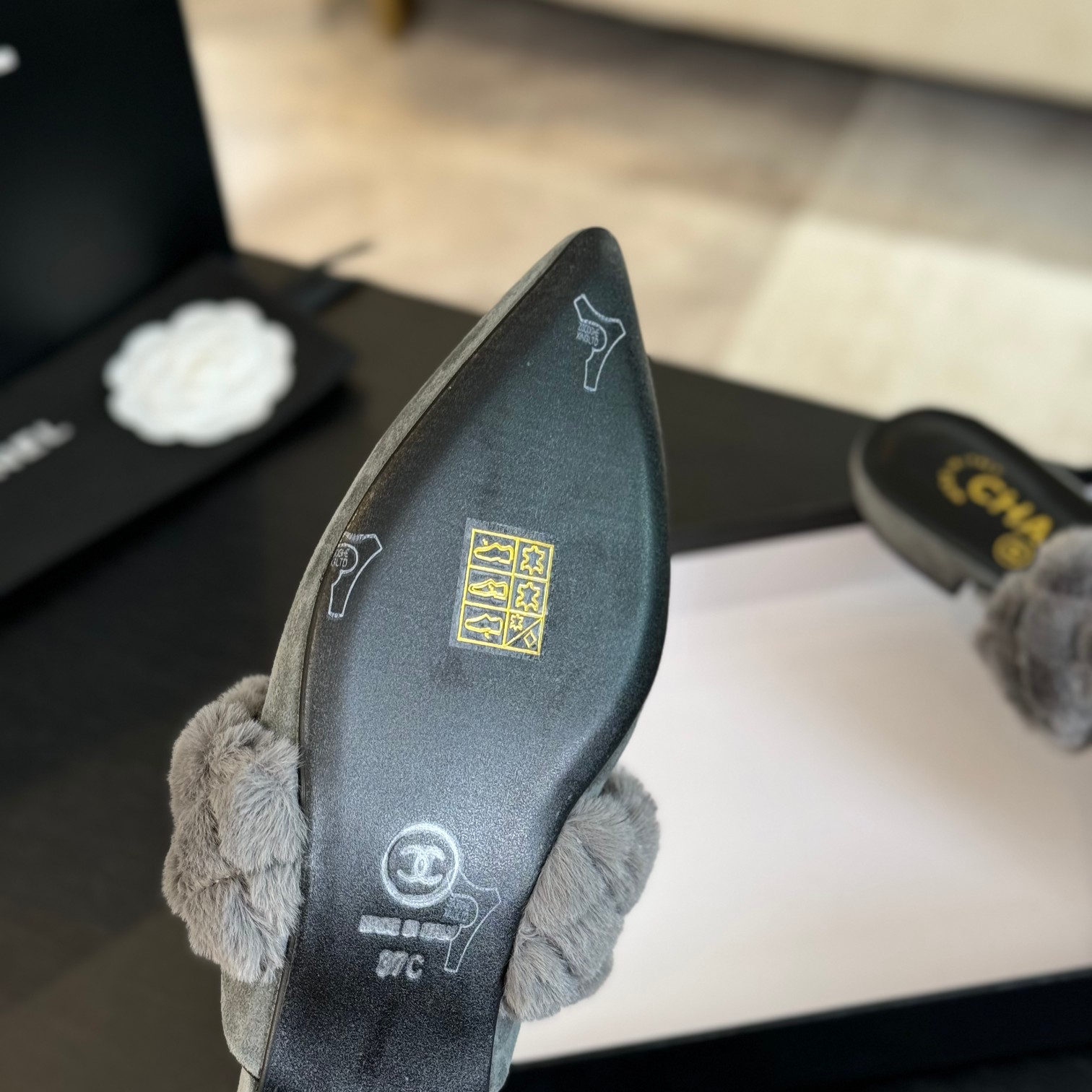 Chanel Rabbit fur slippers