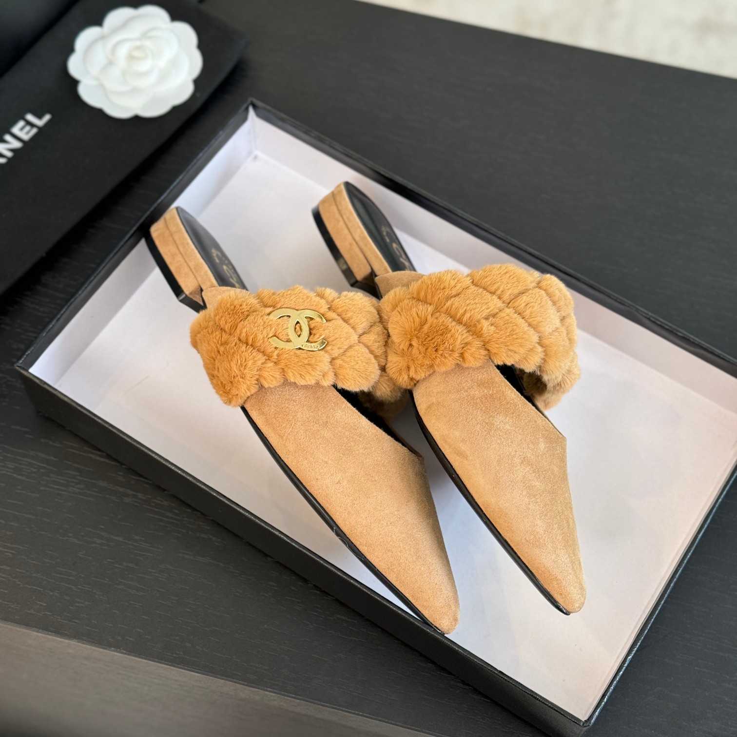 Chanel Rabbit fur slippers