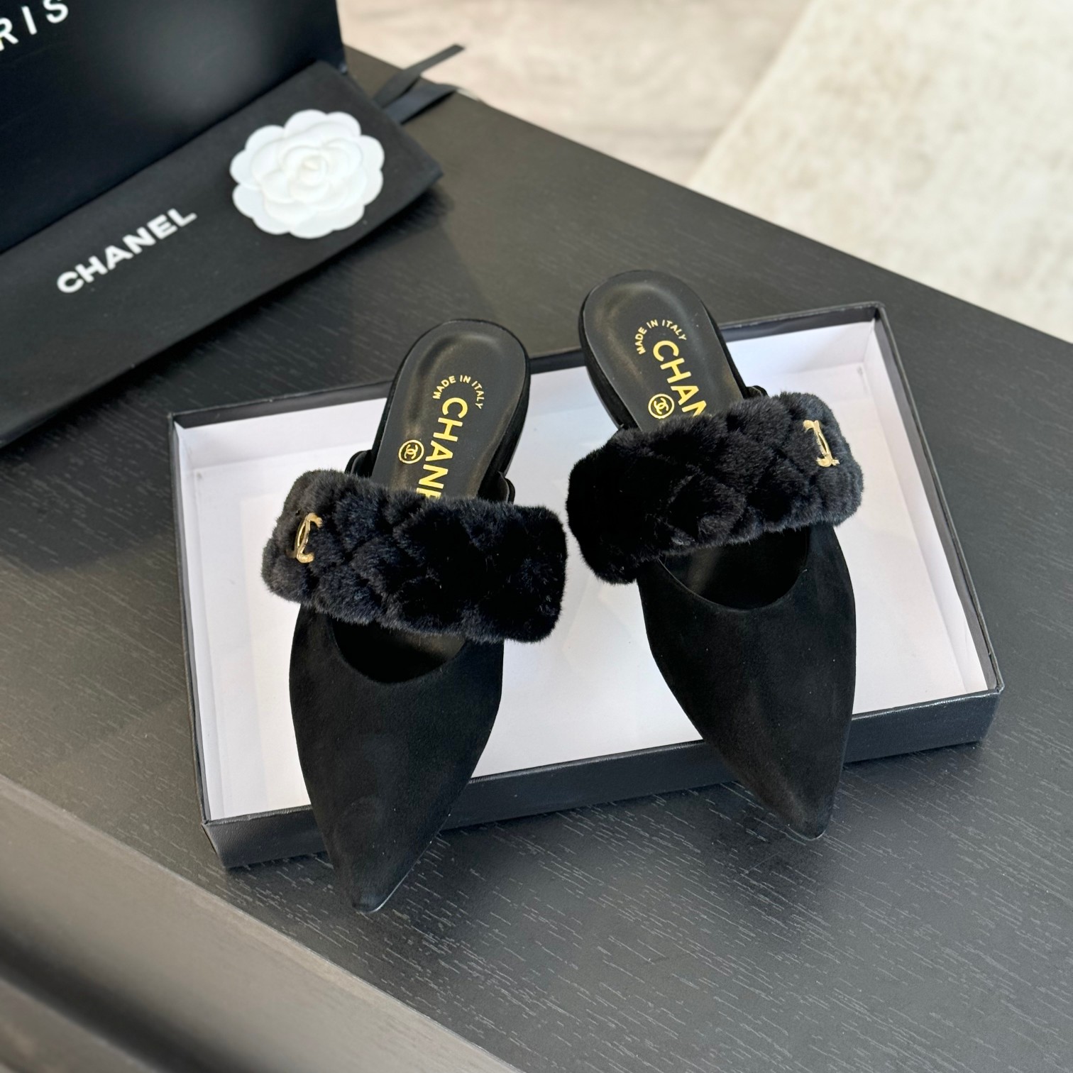 Chanel Rabbit fur slippers