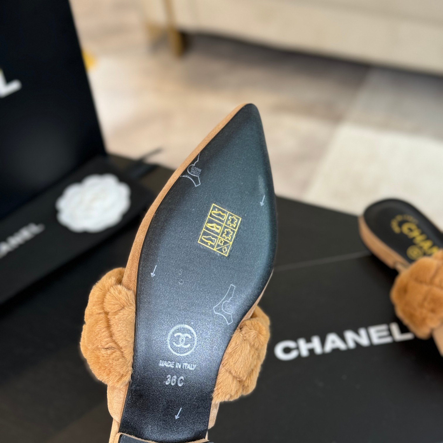 Chanel Rabbit fur slippers