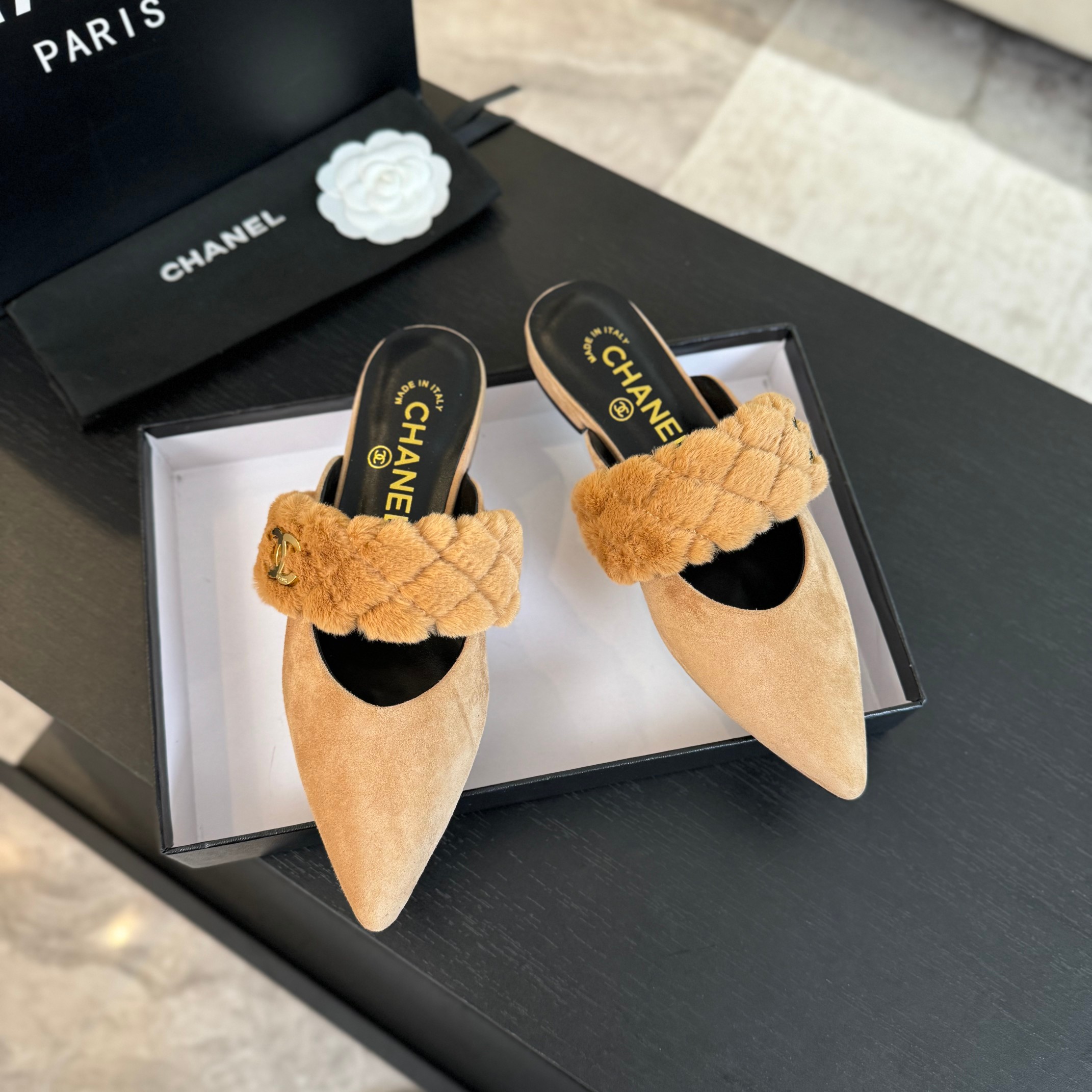 Chanel Rabbit fur slippers