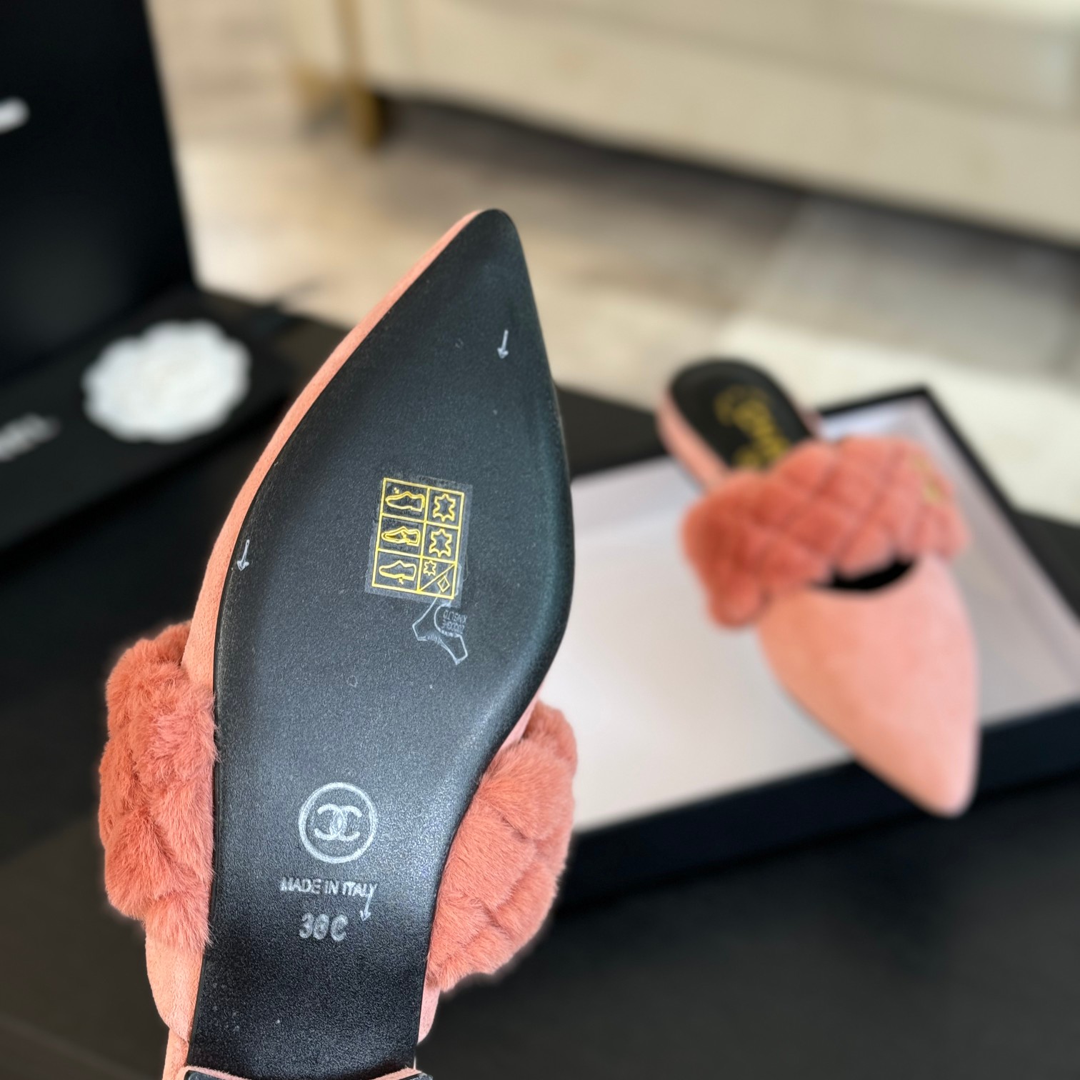 Chanel Rabbit fur slippers