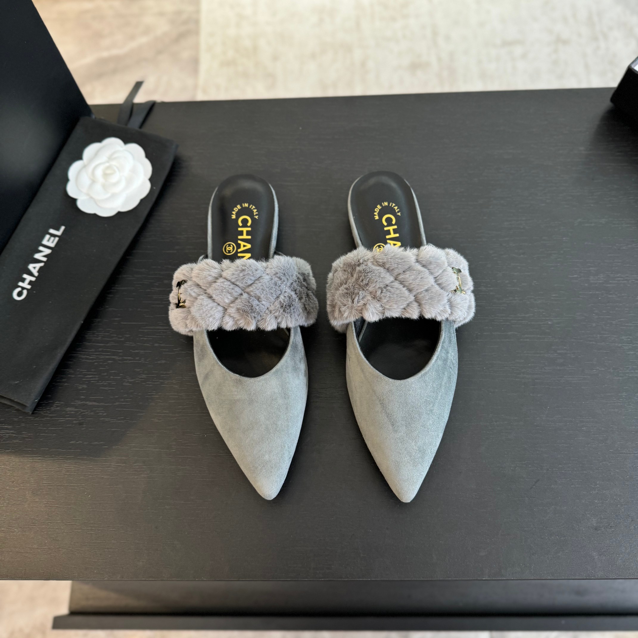 Chanel Rabbit fur slippers