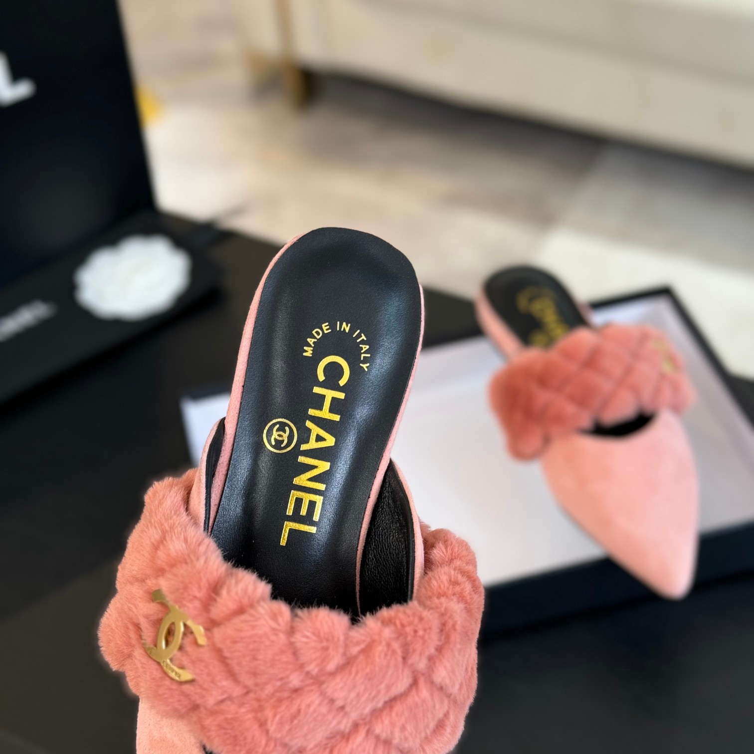 Chanel Rabbit fur slippers