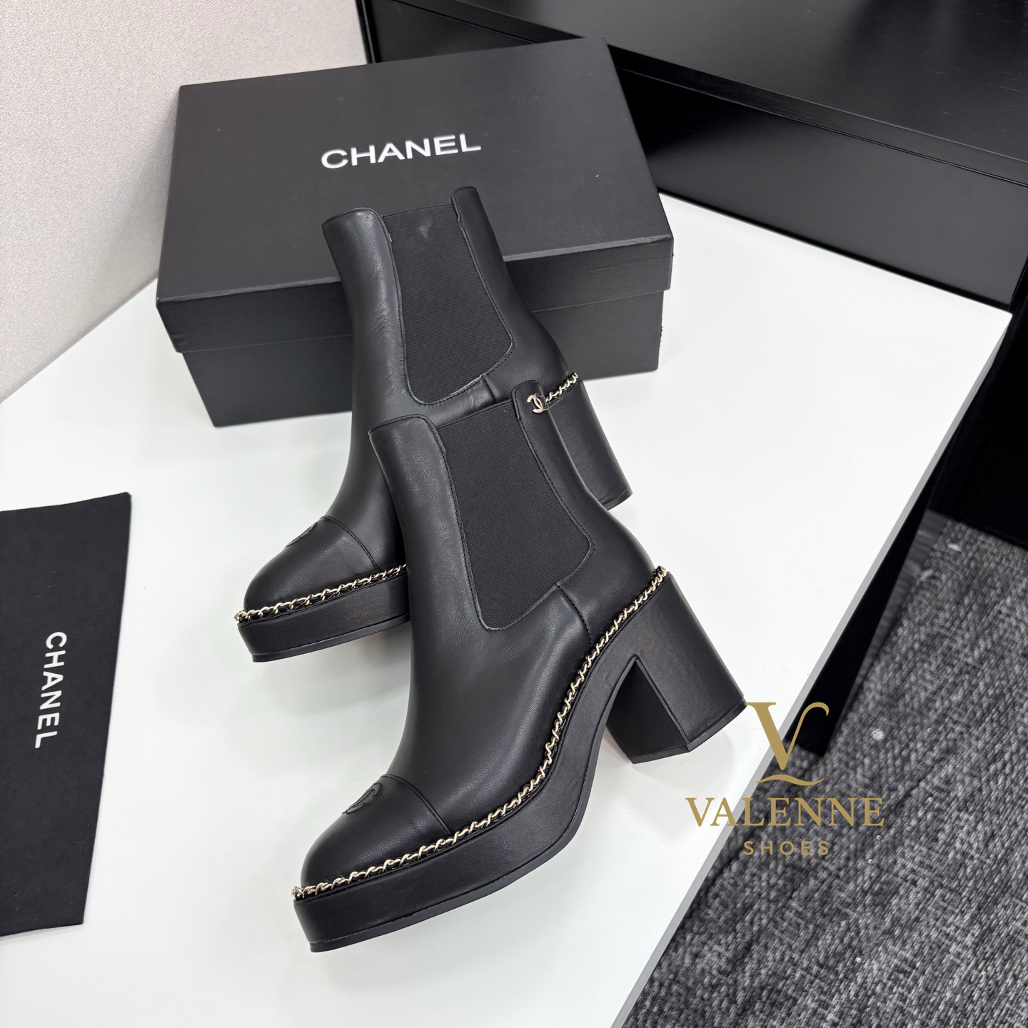 Chanel Black High heels Boots Glossy leather