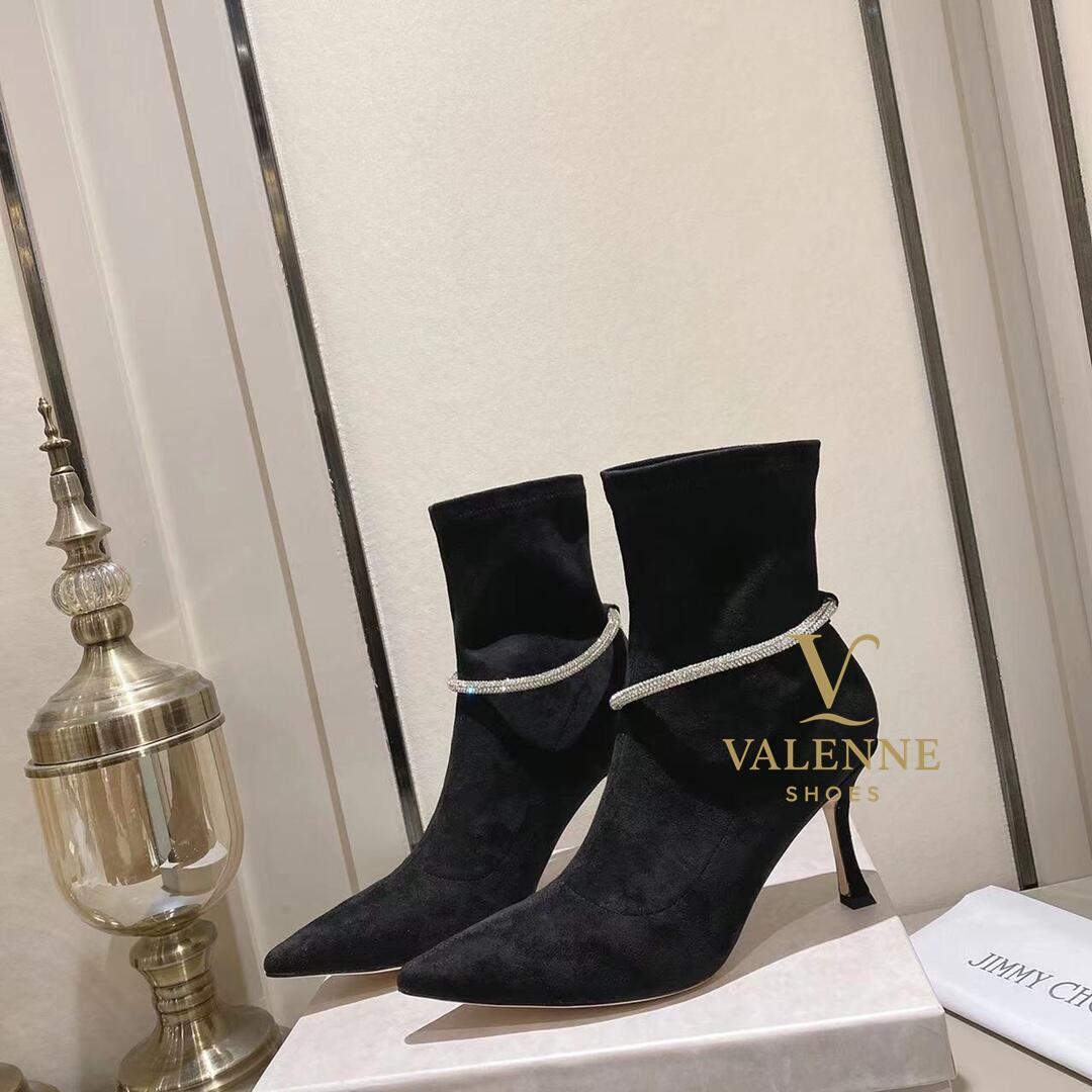 Jimmy Choo Black Pointed-Toe Stretch Ankle Boots