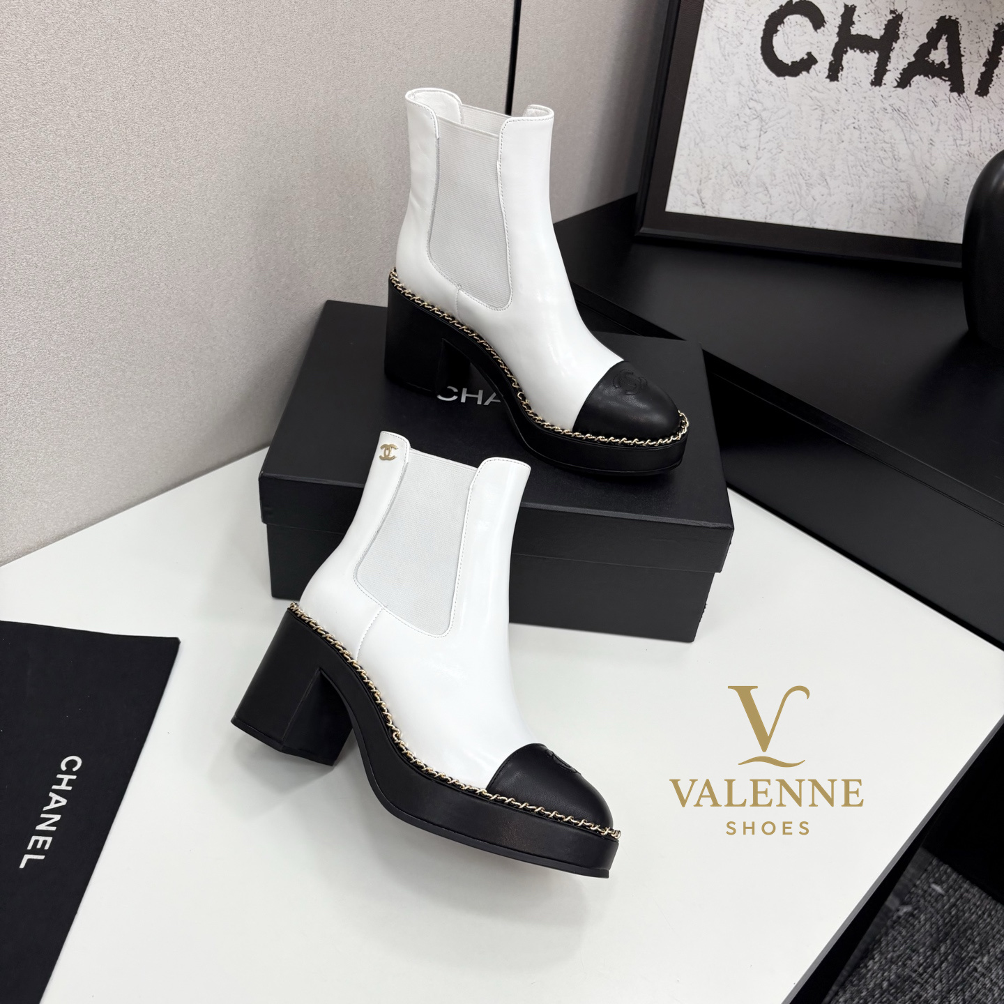 Chanel White High heels Boots Glossy leather