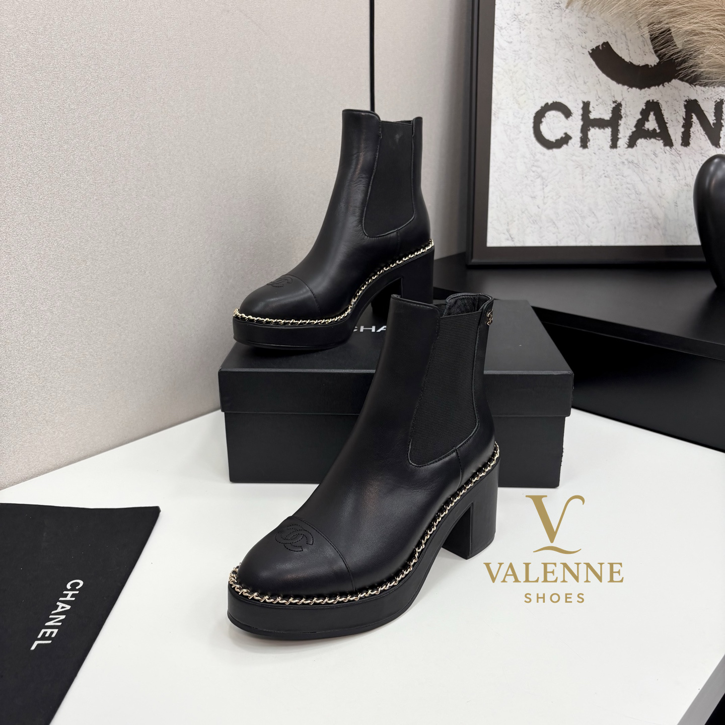 Chanel Black High heels Boots Glossy leather