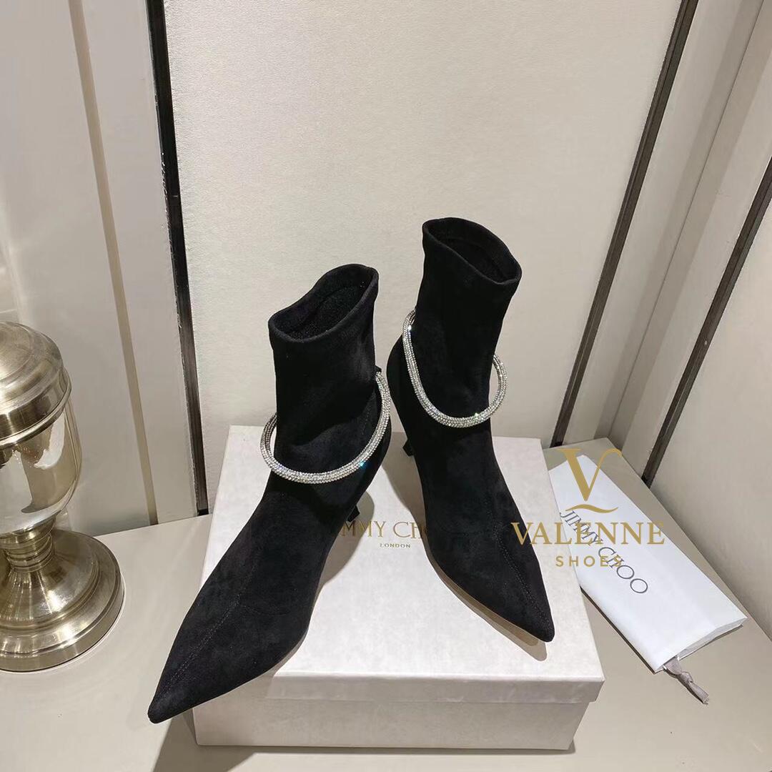 Jimmy Choo Black Pointed-Toe Stretch Ankle Boots