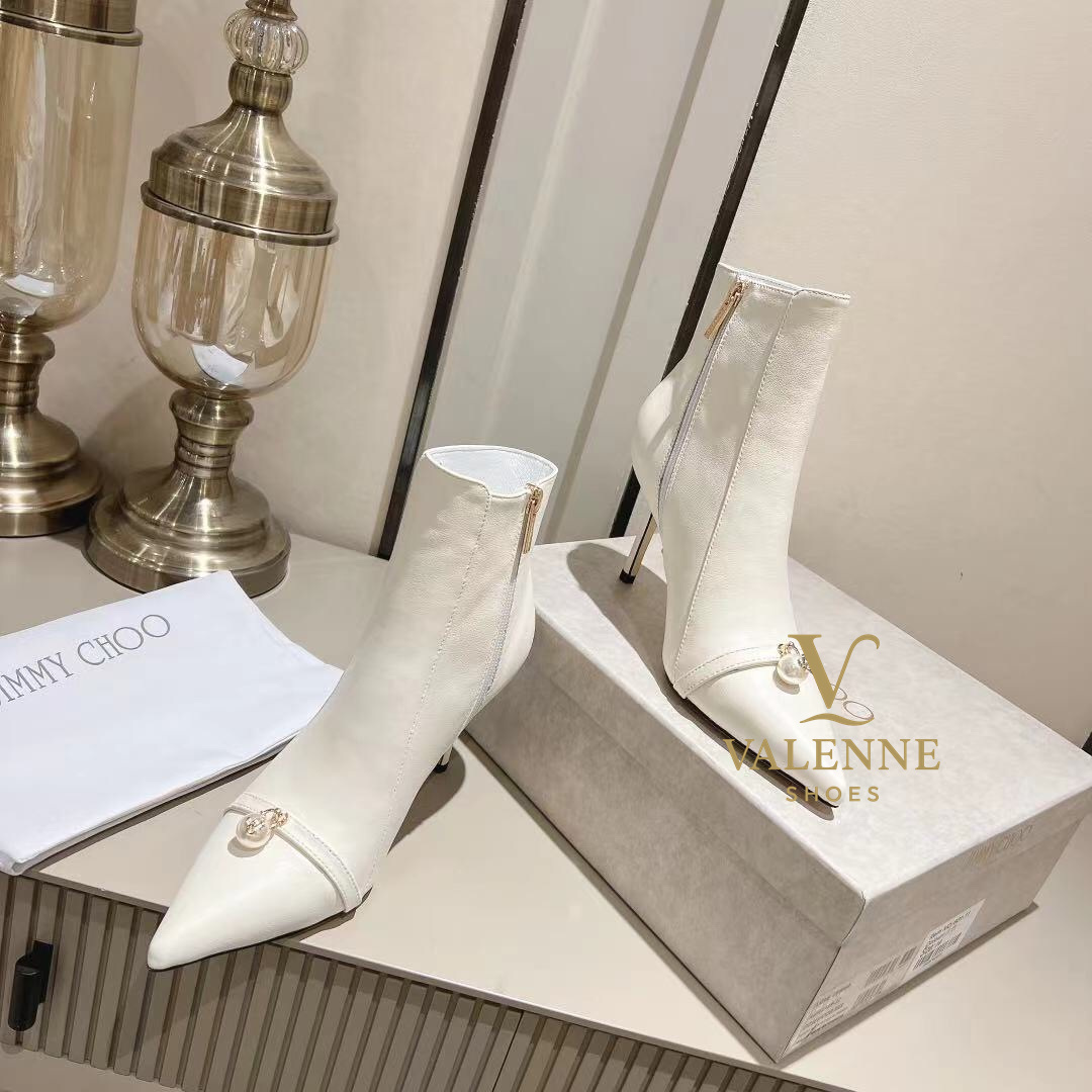 Jimmy Choo Pearl White Pointed-Toe Ankle Boots