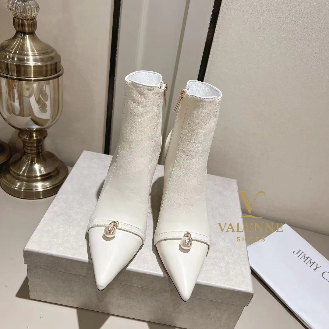Jimmy Choo Pearl White Pointed-Toe Ankle Boots