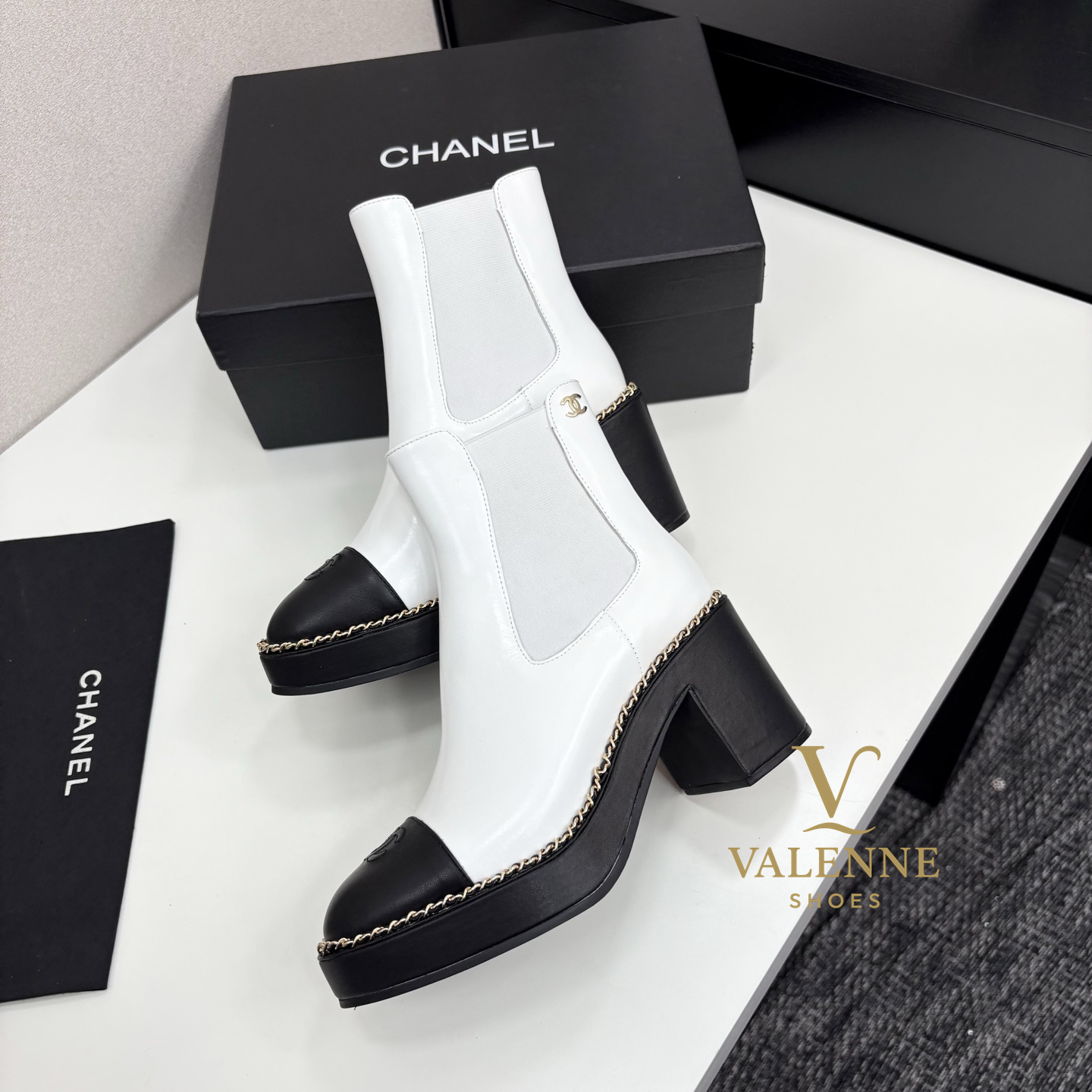 Chanel White High heels Boots Glossy leather