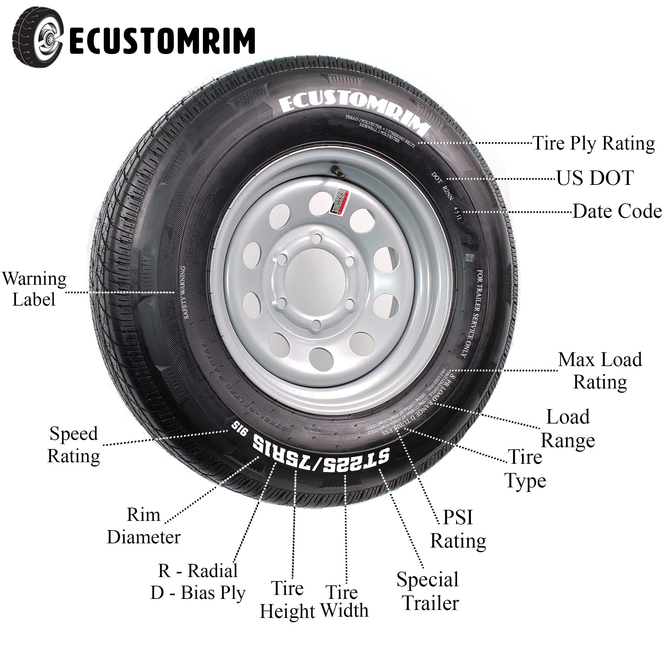 Radial Trailer Tire On Rim ST205/75R14 205/7514 5 Lug Wheel Galvanized