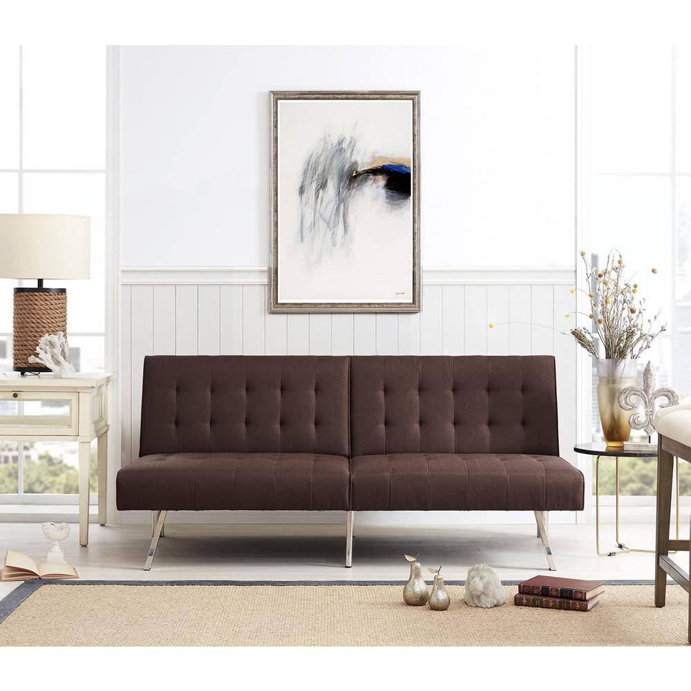 Espresso, Linen Tufted Split Back Futon Sofa Bed, Couch Bed, Futon ...