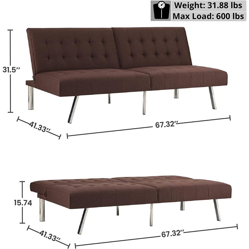 Espresso, Linen Tufted Split Back Futon Sofa Bed, Couch Bed, Futon ...