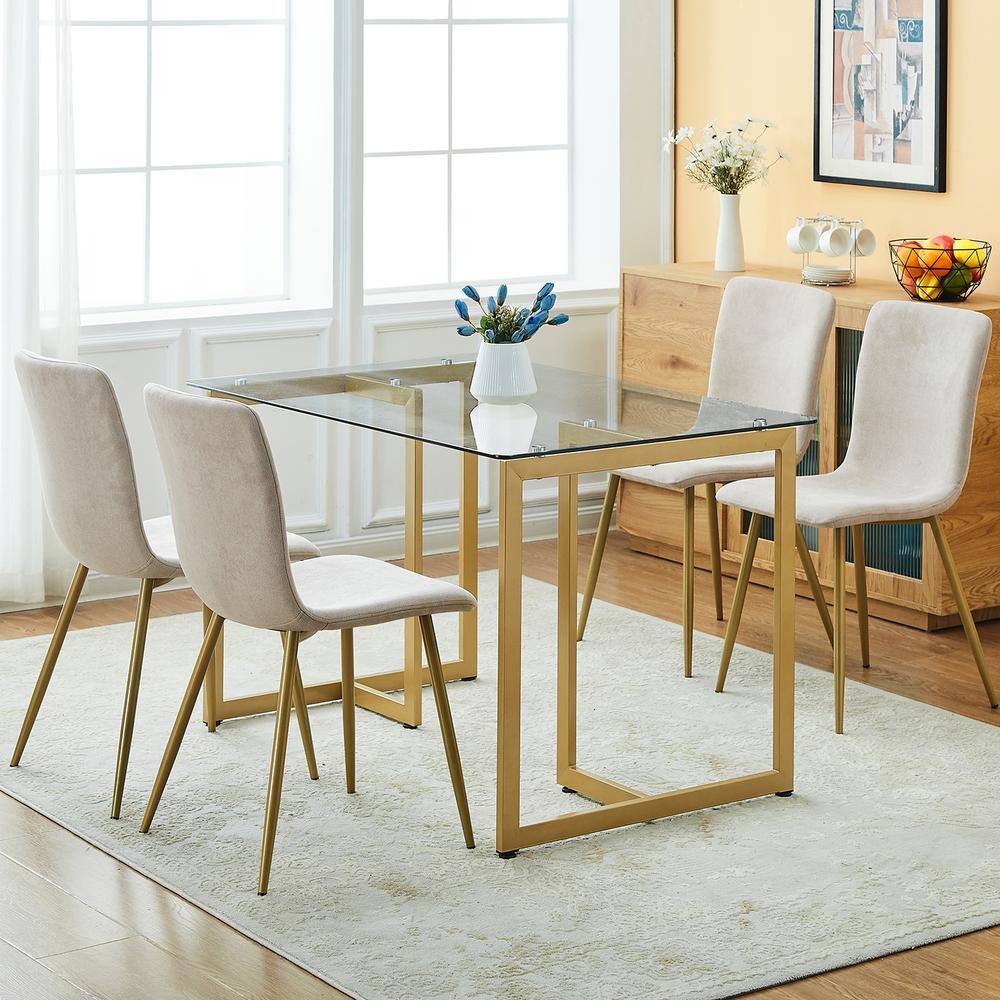 Scargill Beige Textured Fabric Upholstered Dining Chairs (Set of 4)