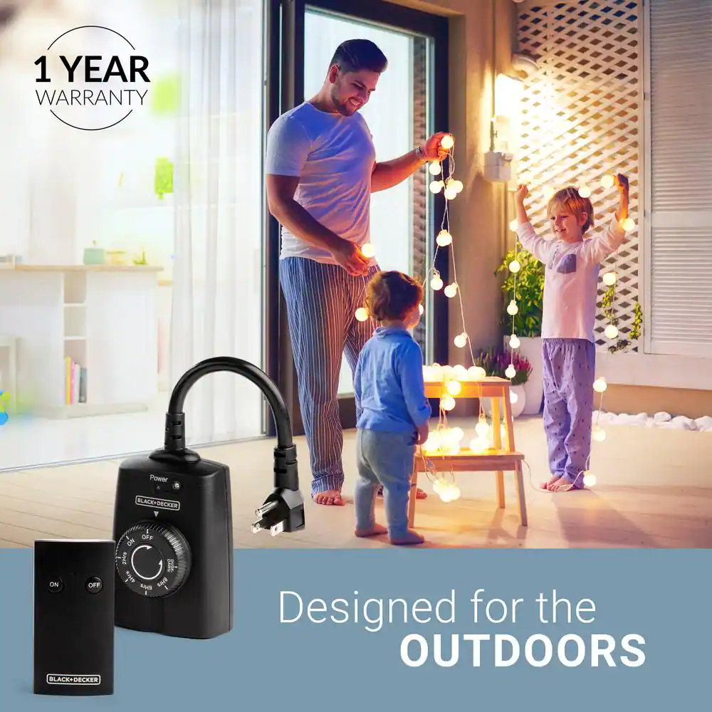 Outdoor Wireless Outlet with Remote 2 Grounded Outlets Photocell Sensor