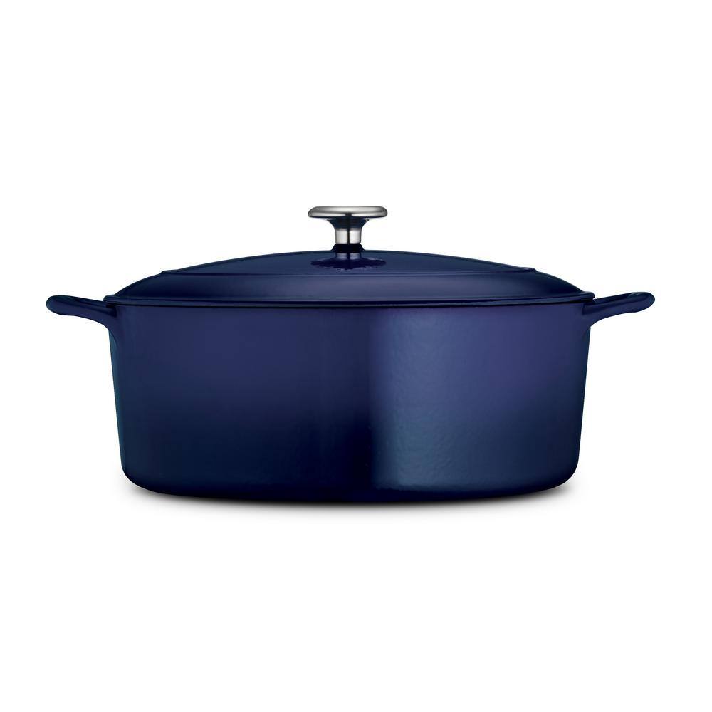 Gourmet 7 Qt Oval Enameled Cast Iron Dutch Oven In Gradated Cobalt With Lid 7228