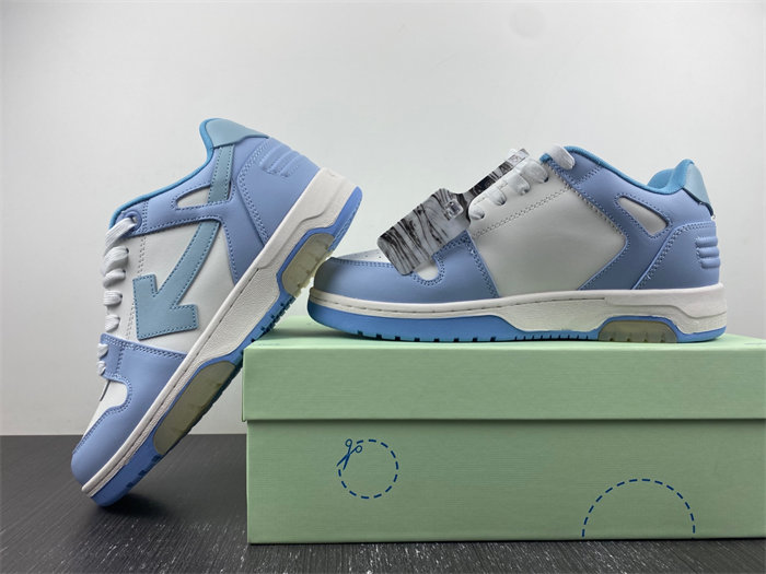 OFF-WHITE OOO Low Out Of Office Calf Leather White Light Blue OMIA189F20LEA0010140