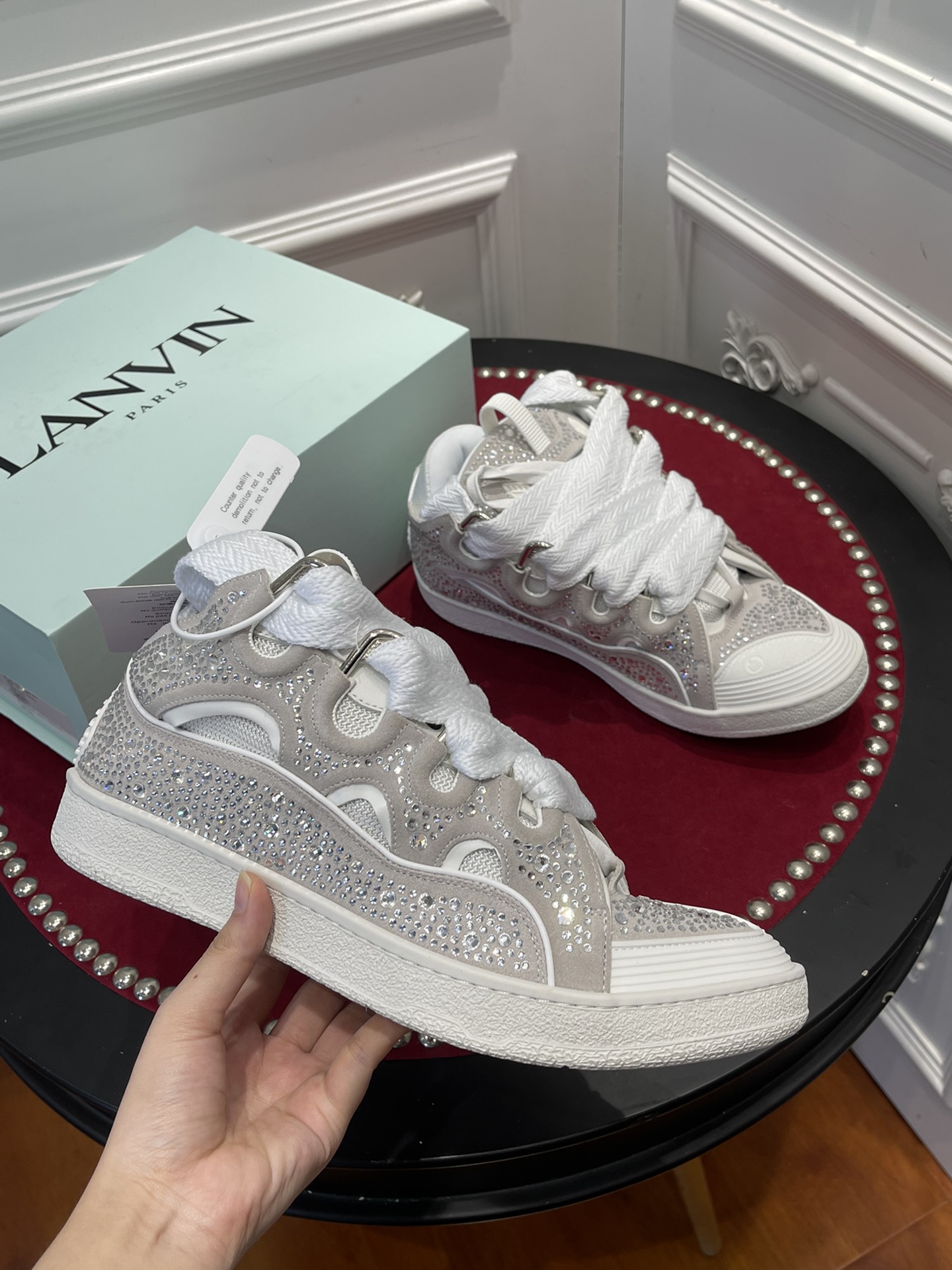 Lanvin Curb Sneaker White Rhinestone FMSKRK11STRAP22